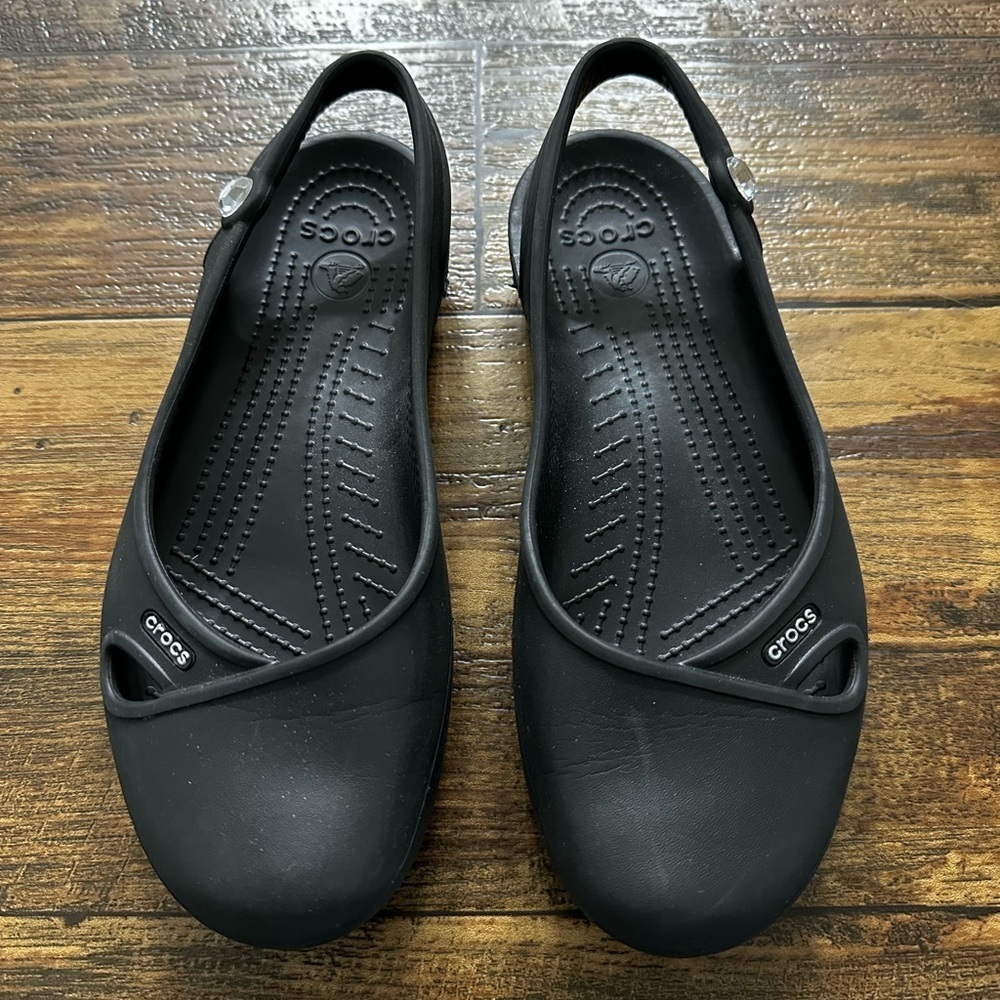 CROCS Women's Black Slip-On Ballet Flats with Slingback